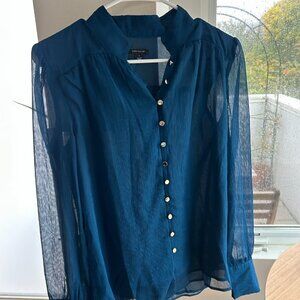 Polished Teal Blue Chiffon Blouse